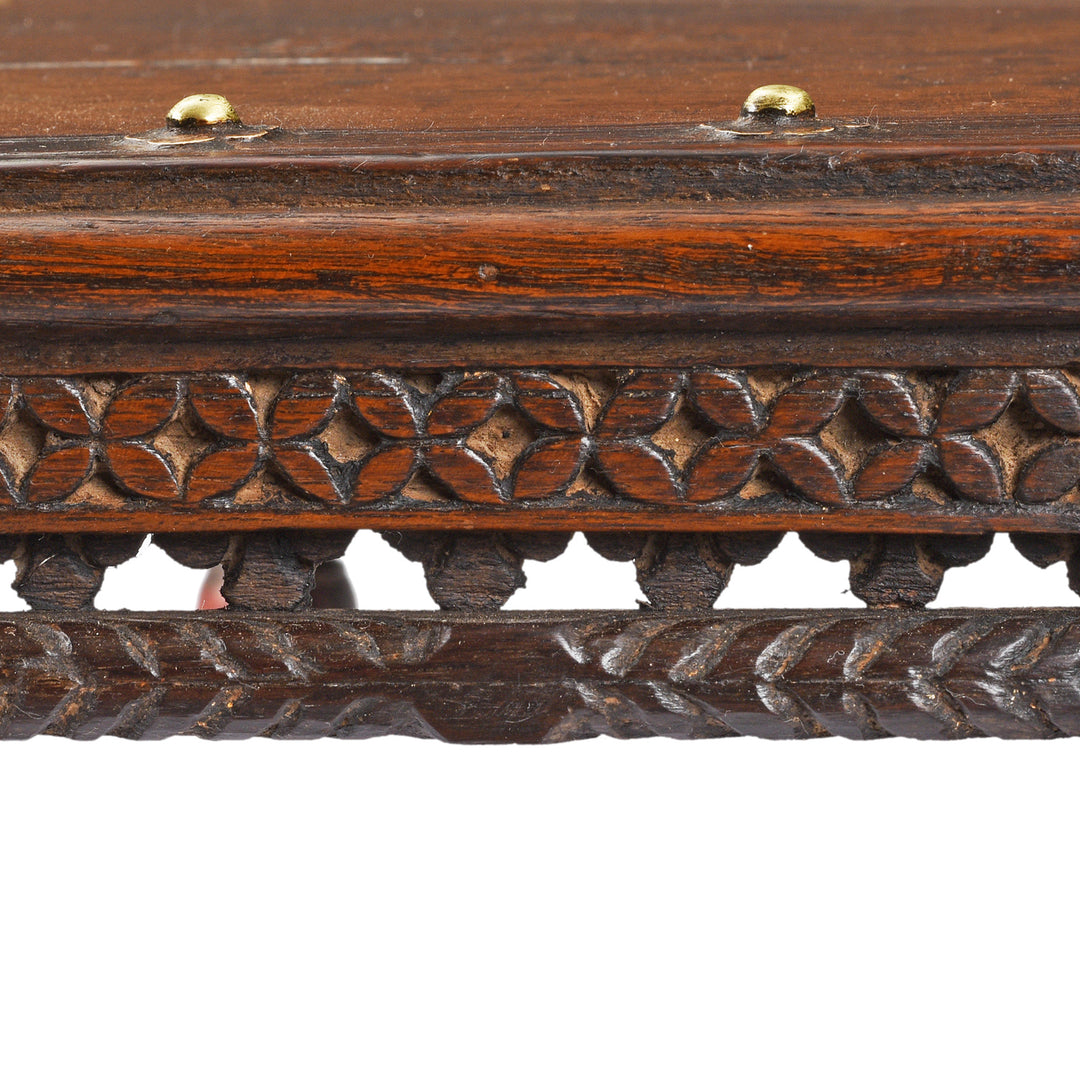 Carving Detail From Antique Octagonal Bajot Low Prayer Table From Rajasthan | Indigo Antiques