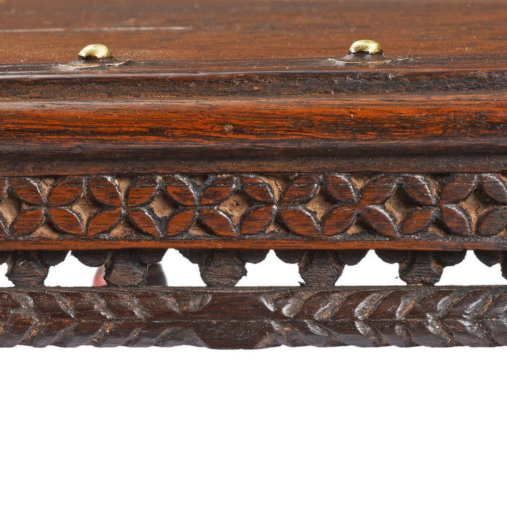 Carving Detail From Antique Octagonal Bajot Low Prayer Table From Rajasthan | Indigo Antiques