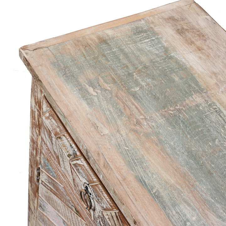 Top detail of an Indian 4 Door Sideboard Made From Reclaimed Teak | Indigo Antiques