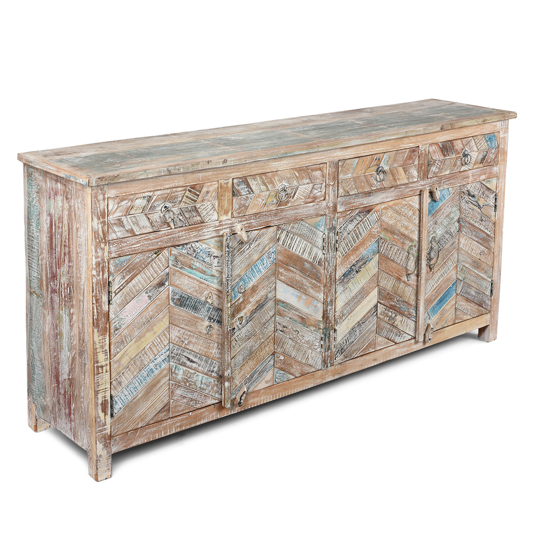 Indian 4 Door Sideboard Made From Reclaimed Teak | Indigo Antiques