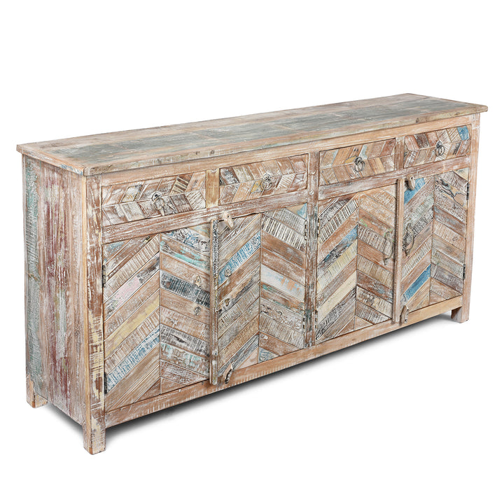 Indian 4 Door Sideboard Made From Reclaimed Teak | Indigo Antiques