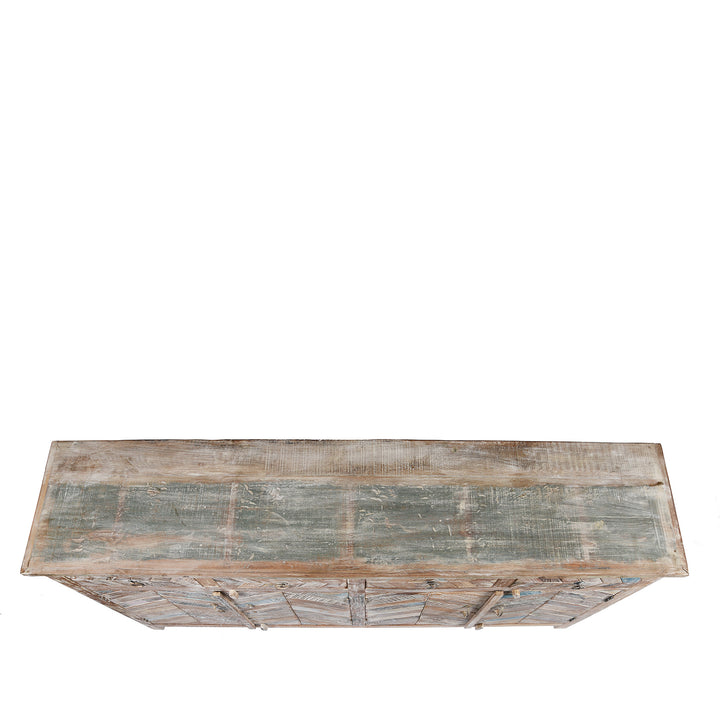 Top detail of an Indian 4 Door Sideboard Made From Reclaimed Teak | Indigo Antiques