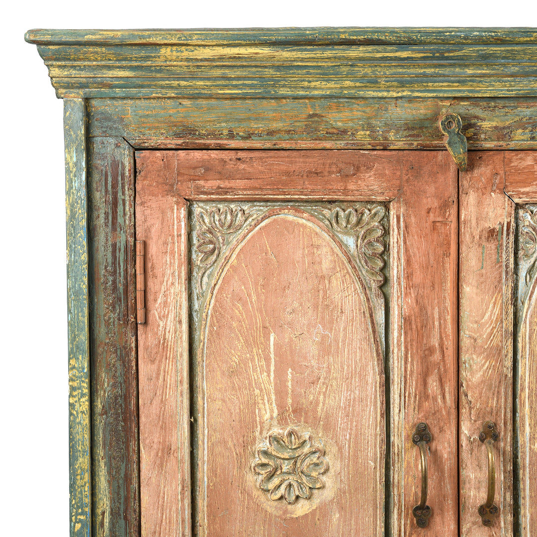Corner Detail From Reclaimed Teak Wood Sideboard With Painted Doors | Indigo Antiques
