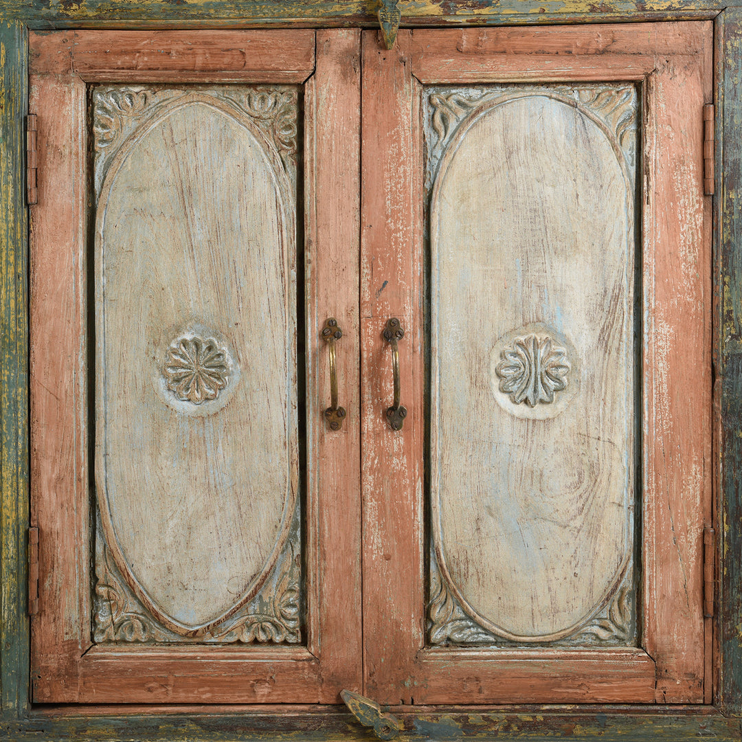 Doors Detail From Reclaimed Teak Wood Sideboard With Painted Doors | Indigo Antiques
