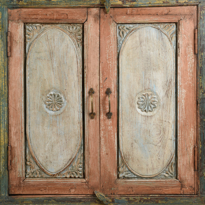 Doors Detail From Reclaimed Teak Wood Sideboard With Painted Doors | Indigo Antiques
