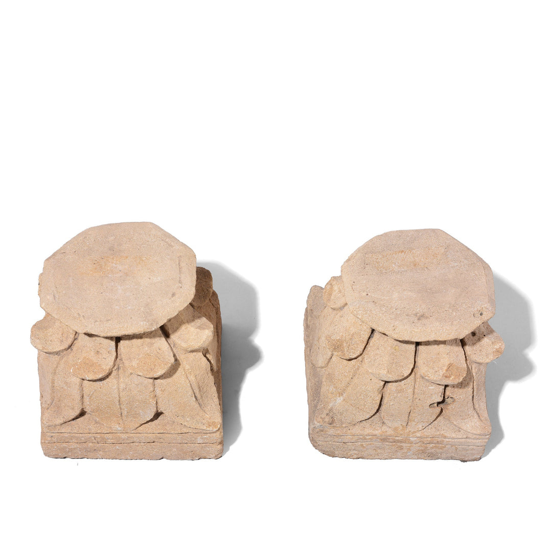 Top Down View Of Antique Indian Carved Stone Bases | Indigo Antiques
