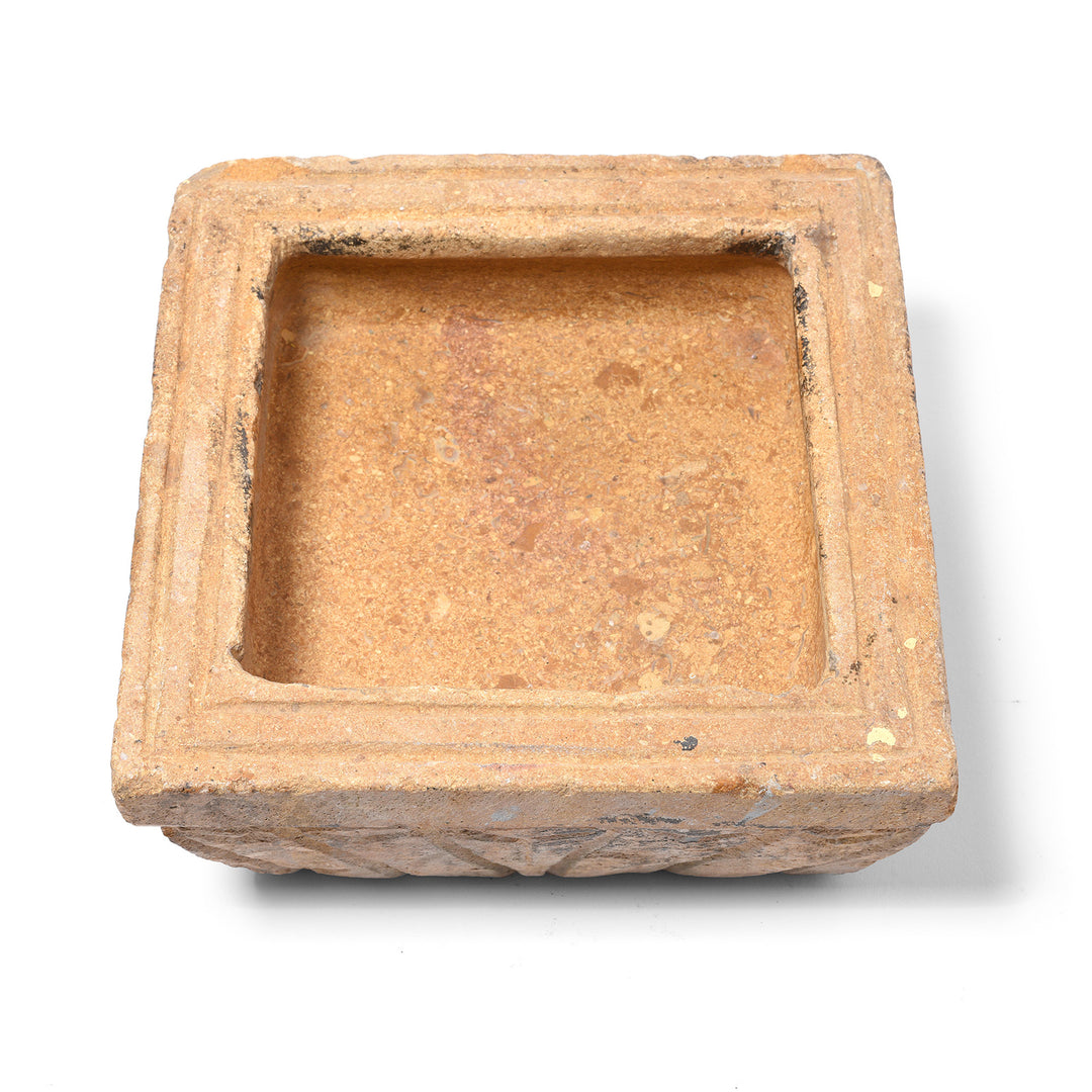 Interior View Of Carved Stone Bird Bath From Rajasthan - Ca 1920's | Indigo Antiques