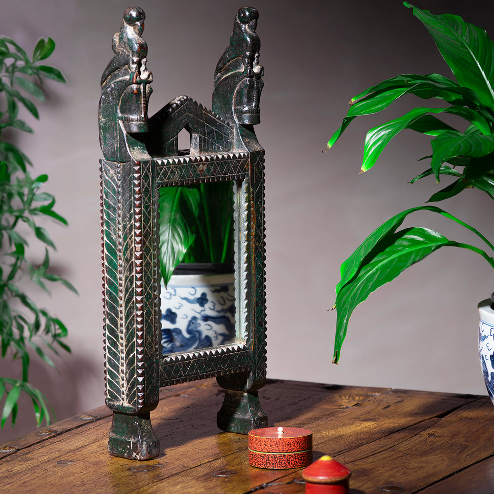 Antique Carved Teak Mirror From The Banswara Tribal Region - 19th Century | Indigo Antiques