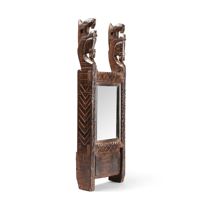 Angled View Of Carved Teak Mirror From The Banswara Tribal Region - 19th Century | Indigo Antiques