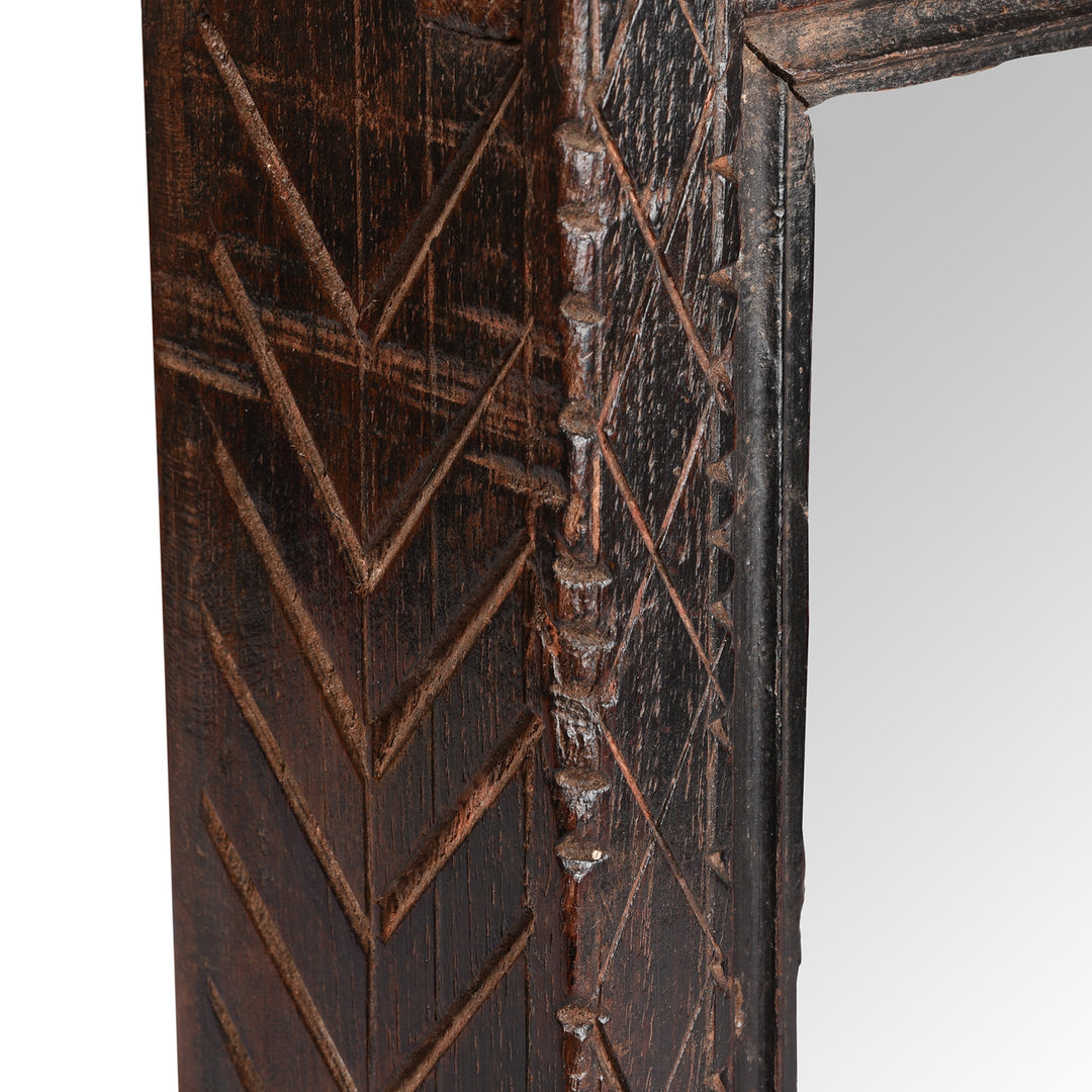 Carving Detail From Carved Teak Mirror From The Banswara Tribal Region - 19th Century | Indigo Antiques 