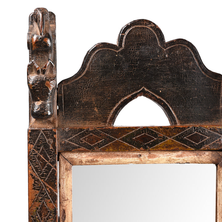 Antique Carved Teak Indian Tribal Mirror From Banswara - 19th Century