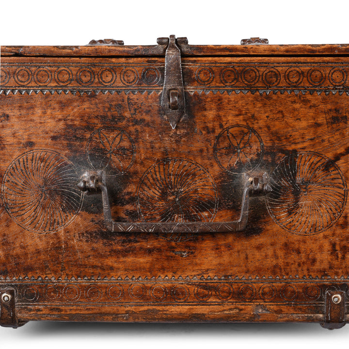 Carving And Hande Detail From Front Of Antique Carved Indian Merchants Box | Indigo Antiques