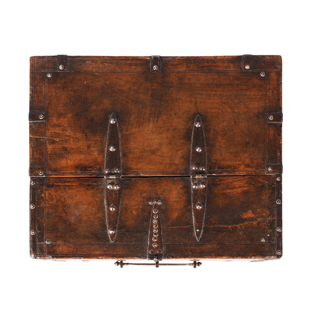 Top Down View Of Antique Carved Indian Merchants Box | Indigo Antiques