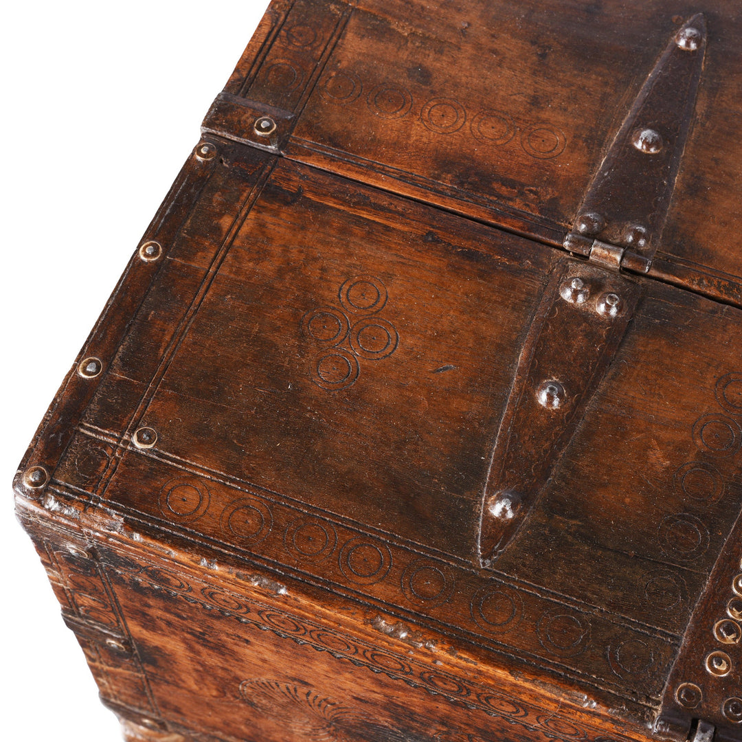 Carving Detail From Top Of Antique Carved Indian Merchants Box | Indigo Antiques