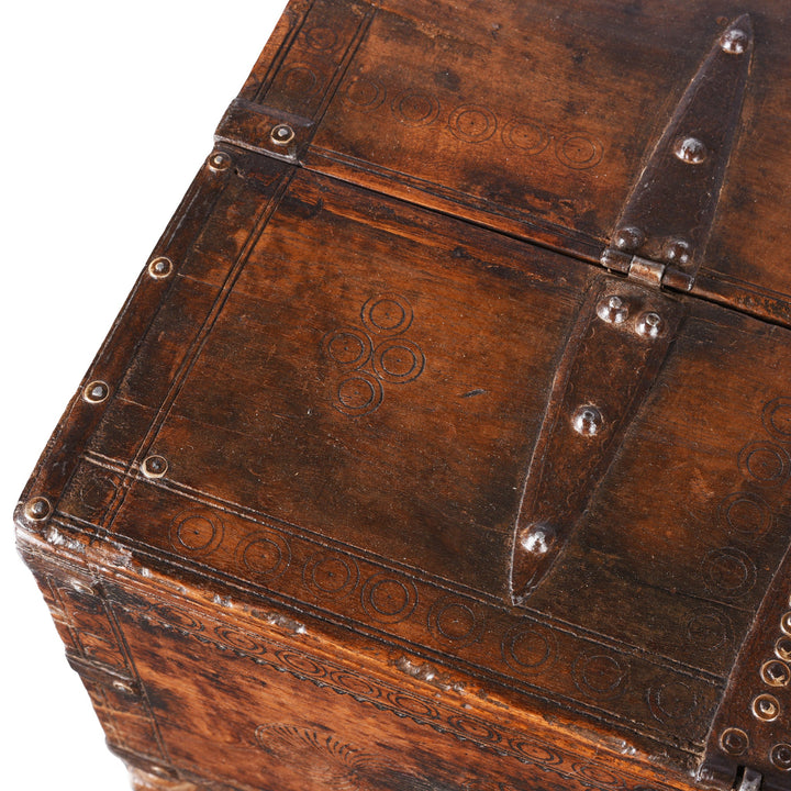 Carving Detail From Top Of Antique Carved Indian Merchants Box | Indigo Antiques