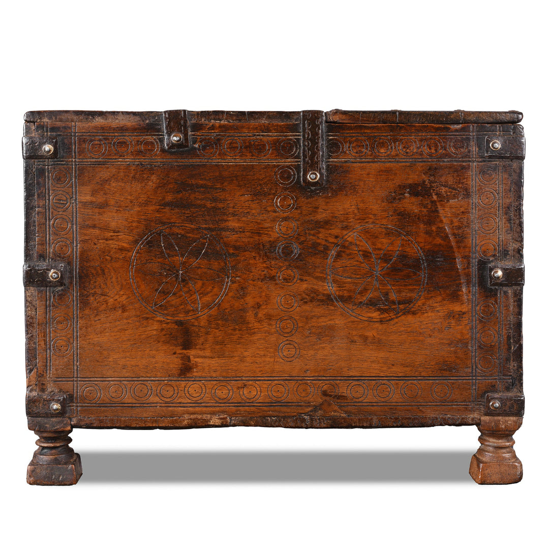 Side And Carving View Of Antique Carved Indian Merchants Box | Indigo Antiques