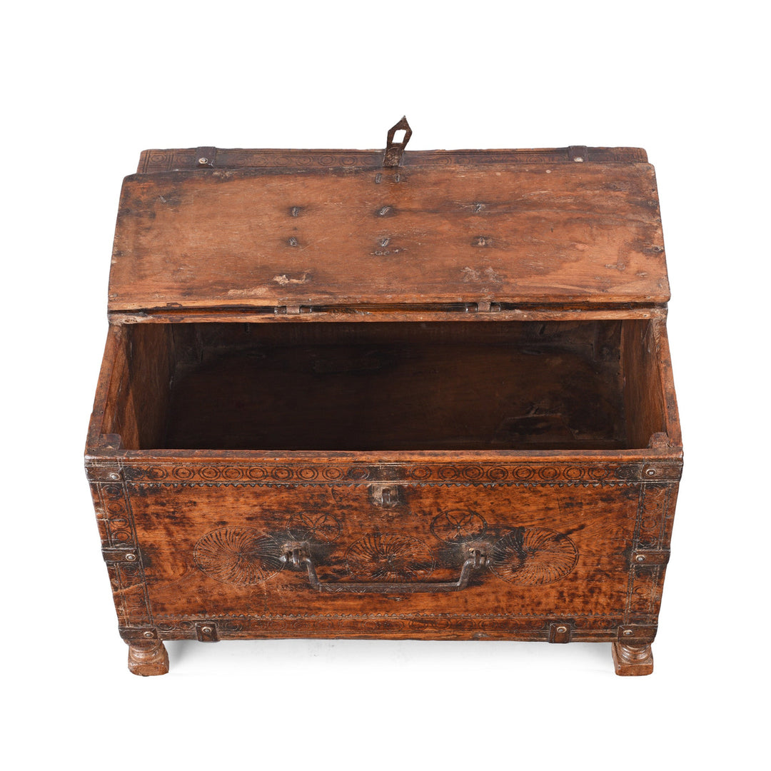 Top Down View And Interior Of Antique Carved Indian Merchants Box | Indigo Antiques