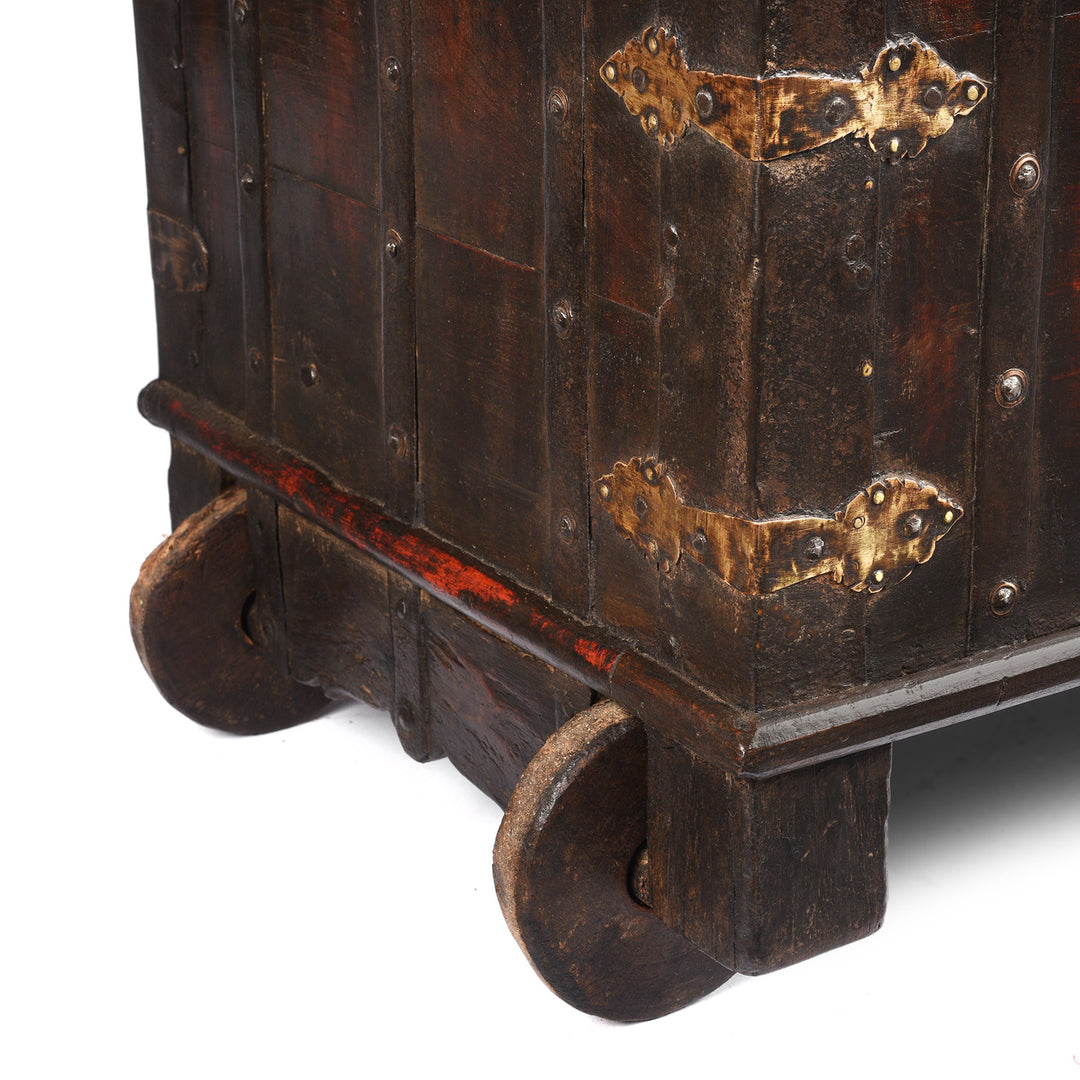 Wheels Detail From Antique Indian Brass Bound Teak Chest On Wheels | Indigo Antiques