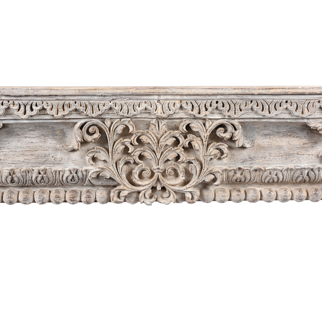 Carving Detail From Reclaimed Teakwood Console Table With Painted Finish | Indigo Antiques