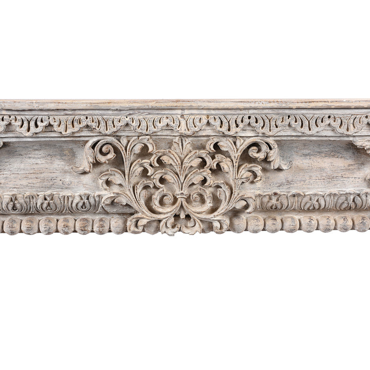 Carving Detail From Reclaimed Teakwood Console Table With Painted Finish | Indigo Antiques