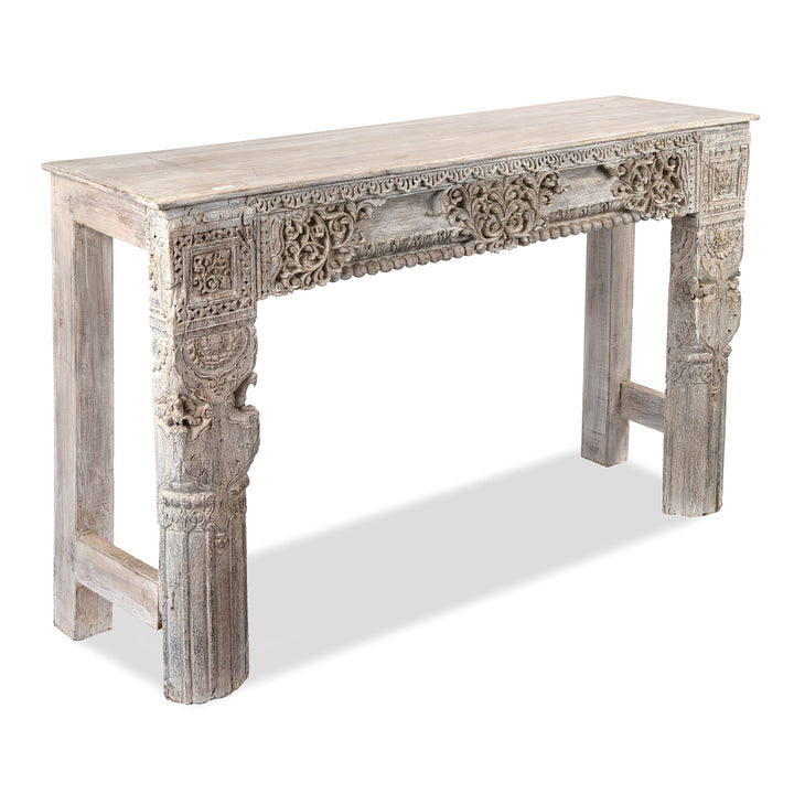 Angled View Of Reclaimed Teakwood Console Table With Painted Finish | Indigo Antiques