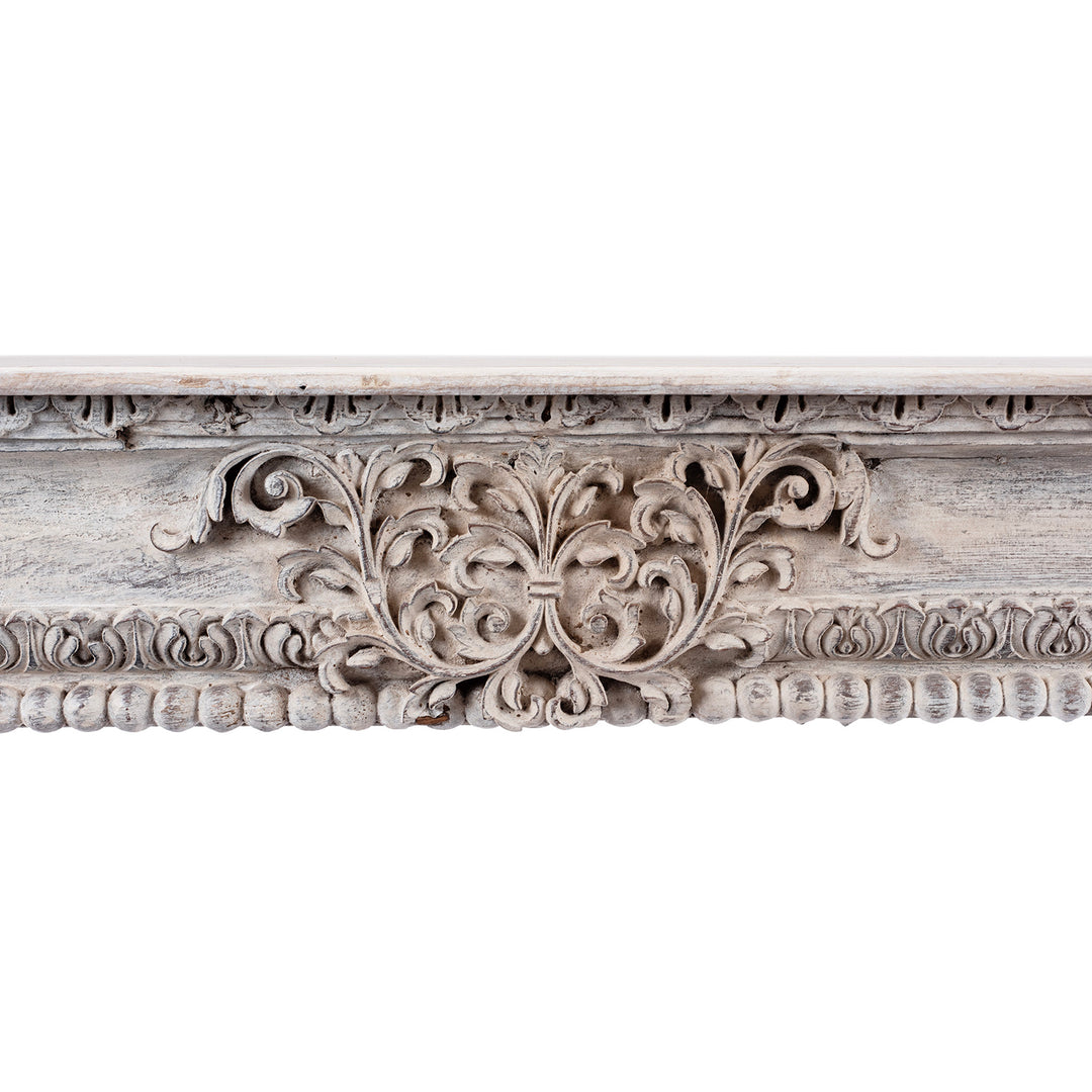 Carving Detail From Reclaimed Teakwood Console Table With Painted Finish | Indigo Antiques
