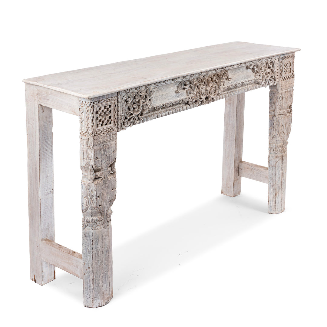 Angled VIew Of Reclaimed Teakwood Console Table With Painted Finish | Indigo Antiques