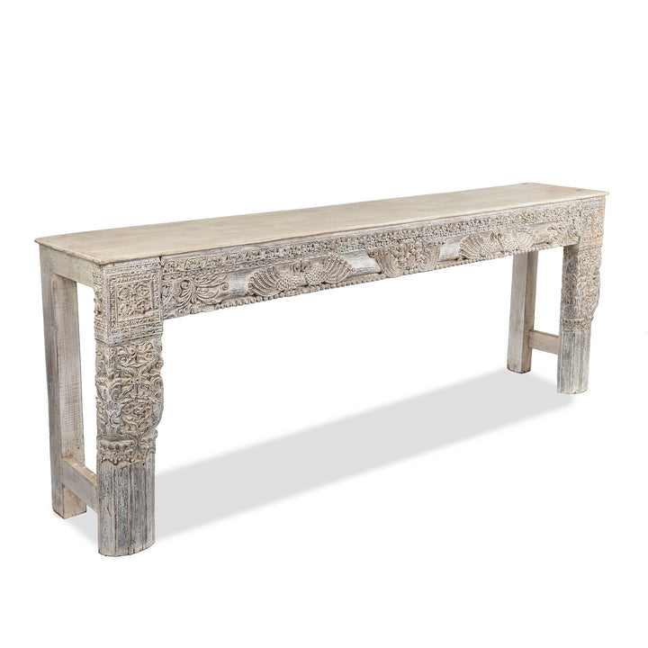 Angled VIew Of Painted Reclaimed Teak Console Table | Indigo Antiques