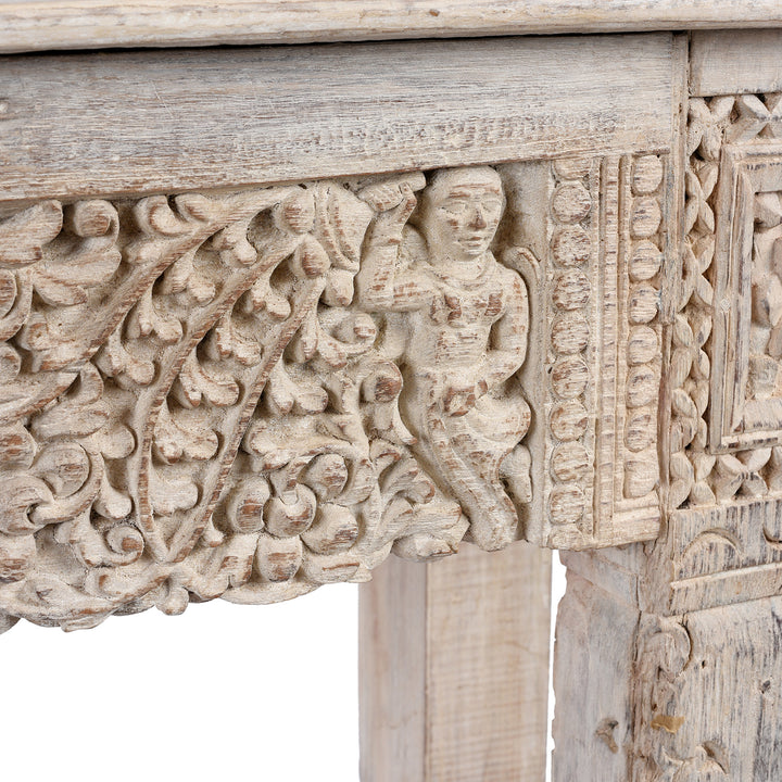Carving Detail From Reclaimed Teakwood Console Table With Painted Finish | Indigo Antiques