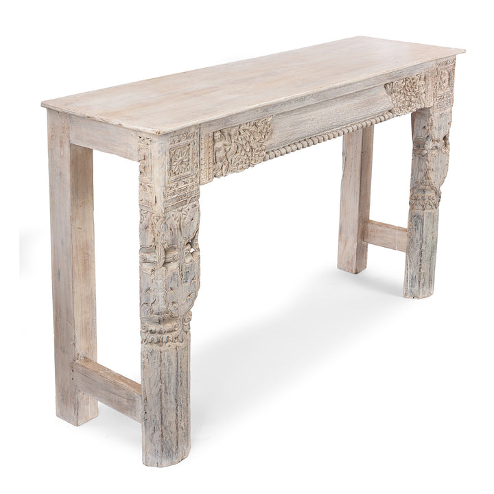 Angled View Of Reclaimed Teakwood Console Table With Painted Finish | Indigo Antiques