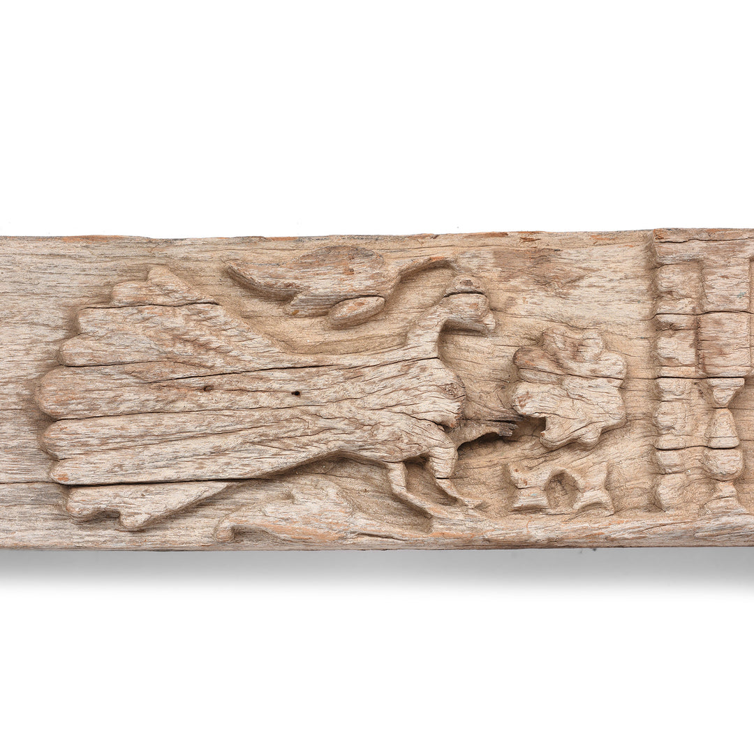 Peacock Detail From Antique Carved Teak Lintel Panel From Kutch | Indigo Antiques