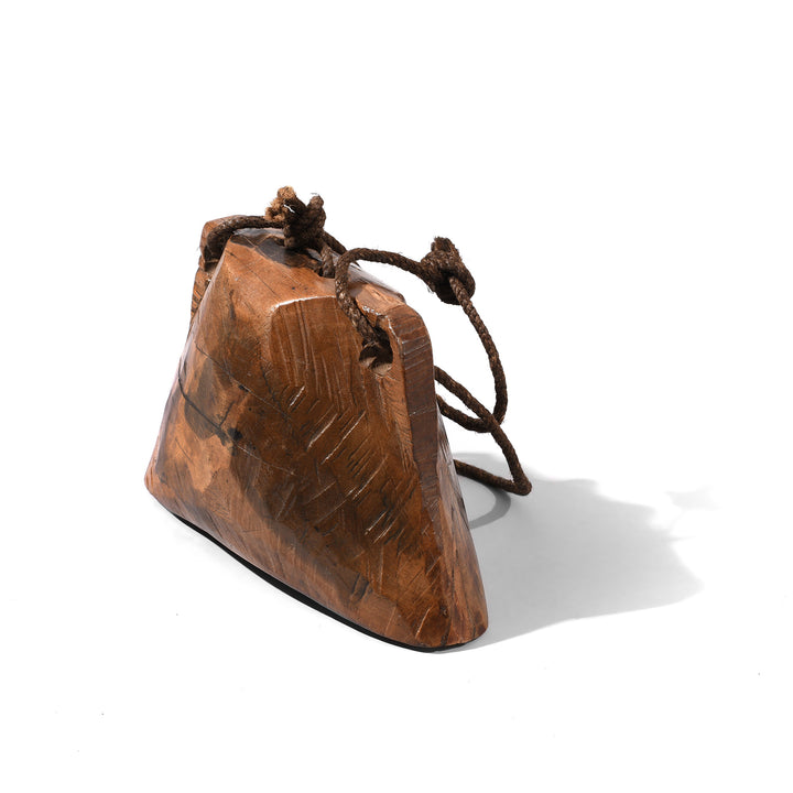 Angled View Of Carved Teak Cow Bell From Rajasthan - Early 20th Century | Indigo Antiques