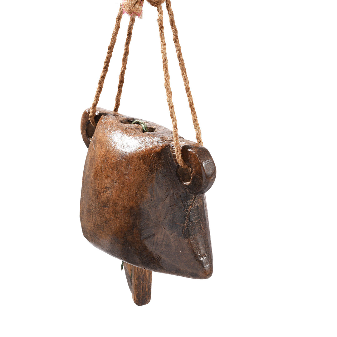 Angled View Of Antique Old Indian Cow Bell From Rajasthan - Early 20th Century | Indigo Antiques