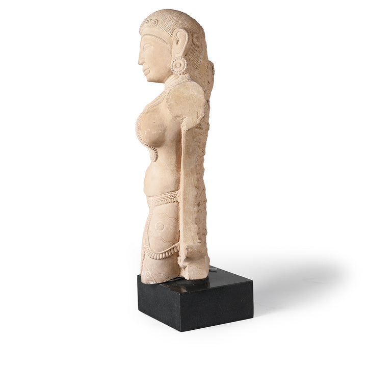 Side View Of Carved Stone Apsara Statue From India | Indigo Antiques