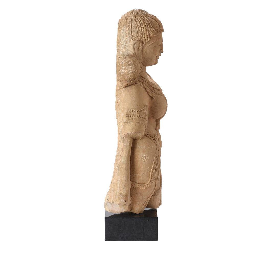 Side View Of A Beautifully Carved Stone Apsara | Indigo Antiques