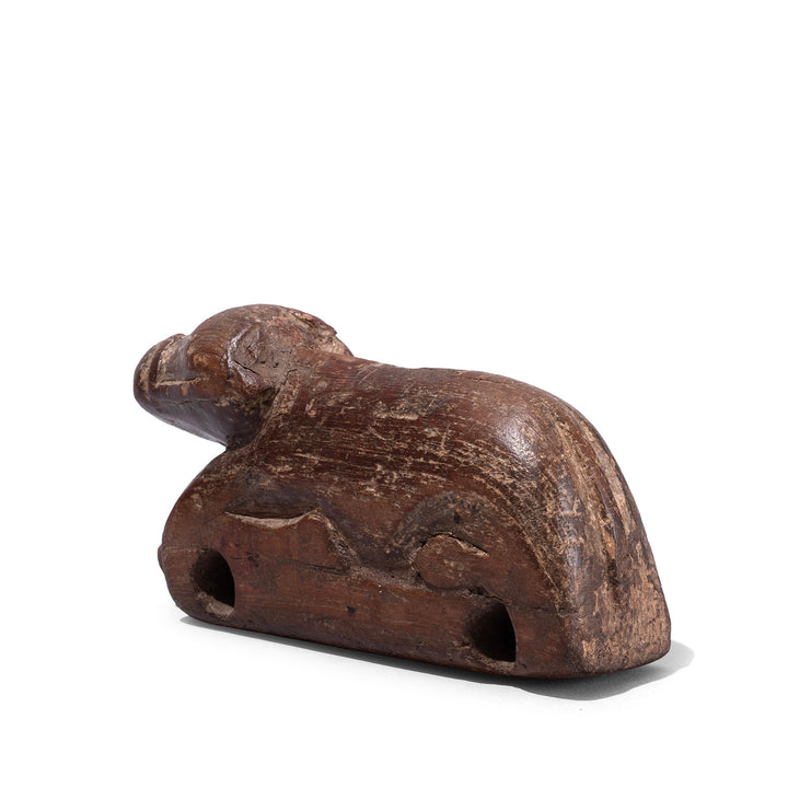 Rear View Of Old Stylised Carved Teak Nandi Bull Figure From Andhra Pradesh