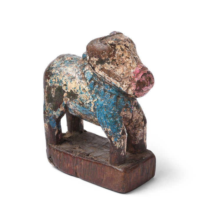 Vintage Carved Teak Nandi Bull Toy From Andhra Pradesh | INDIGO ANTIQUES