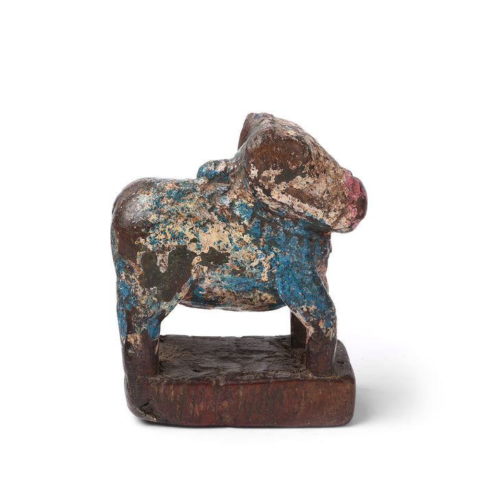 Vintage Carved Teak Nandi Bull Toy From Andhra Pradesh | INDIGO ANTIQUES