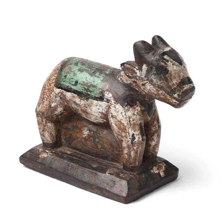 Vintage Carved Teak Nandi Bull Toy From Andhra Pradesh | INDIGO ANTIQUES