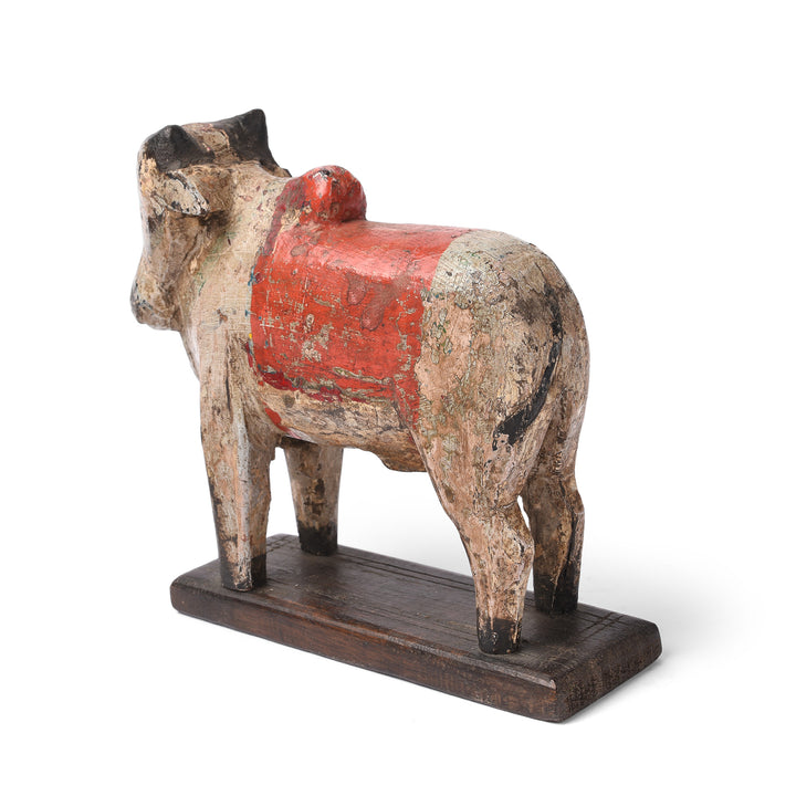 Vintage Carved Teak Nandi Bull Toy From Andhra Pradesh | INDIGO ANTIQUES