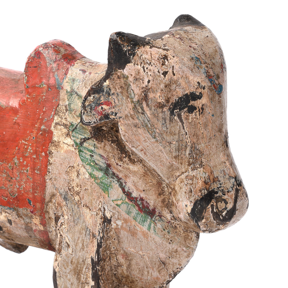 Vintage Carved Teak Nandi Bull Toy From Andhra Pradesh | INDIGO ANTIQUES