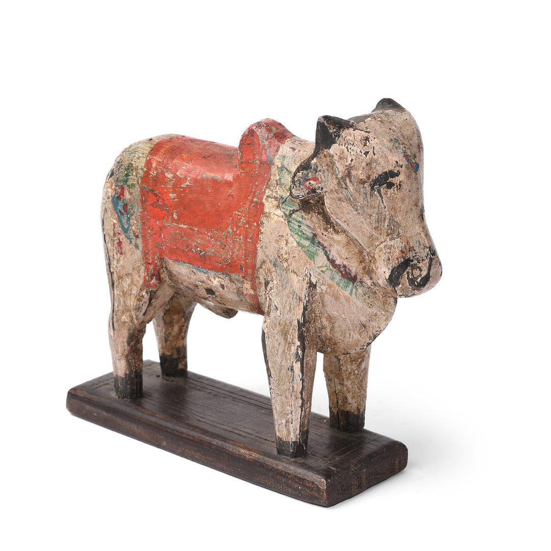 Vintage Carved Teak Nandi Bull Toy From Andhra Pradesh | INDIGO ANTIQUES