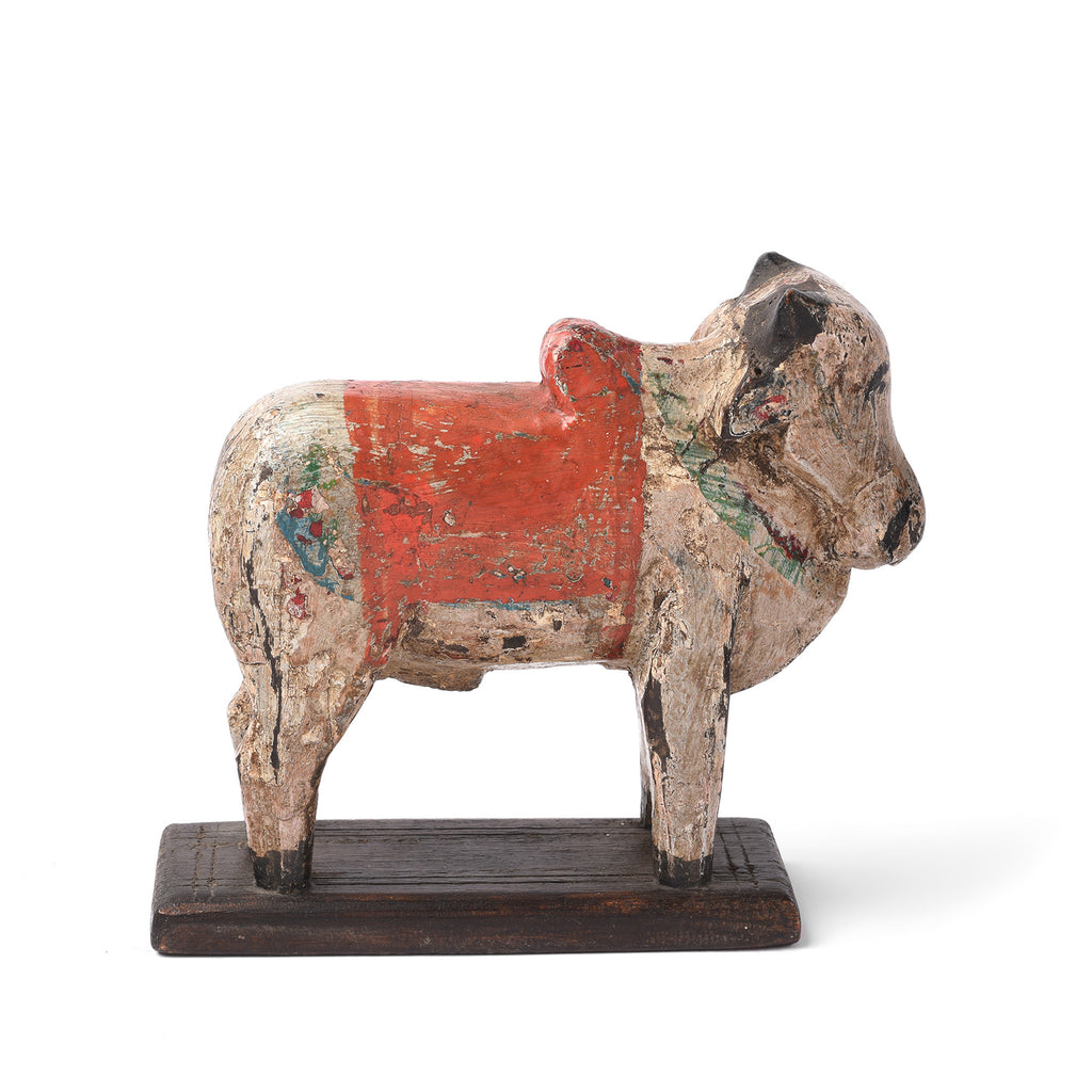 Painted Teak Nandi Bull Toy From Andhra Pradesh - Ca 1950's