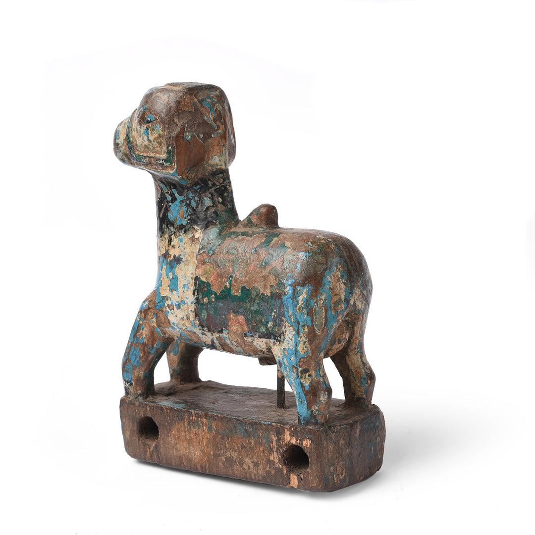 Vintage Carved Teak Nandi Bull Toy From Andhra Pradesh | INDIGO ANTIQUES