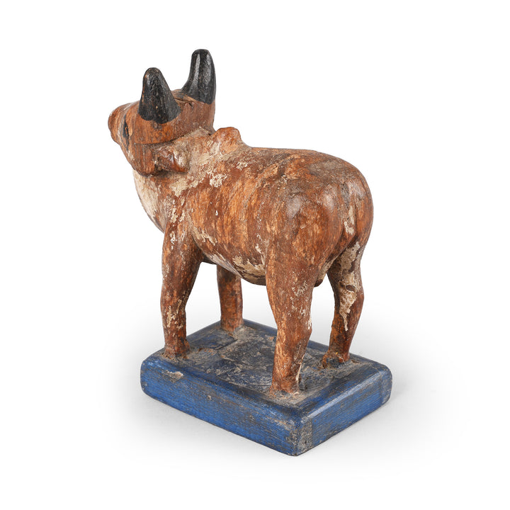 Rear View Of Antique Painted Indian Wooden Nandi Bull Toy  | INDIGO ANTIQUES