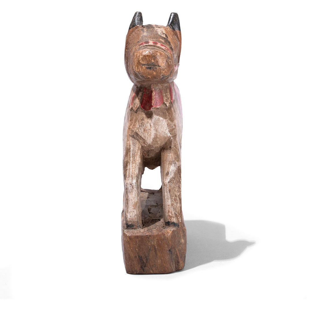 Frontal View Of Old Carved And Painted Teak Nandi Bull Toy From Andhra Pradesh