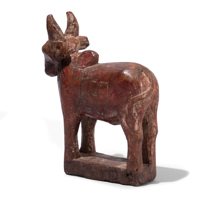 Rear View Of Old Carved Teak Nandi Bull Figure From Andhra Pradesh