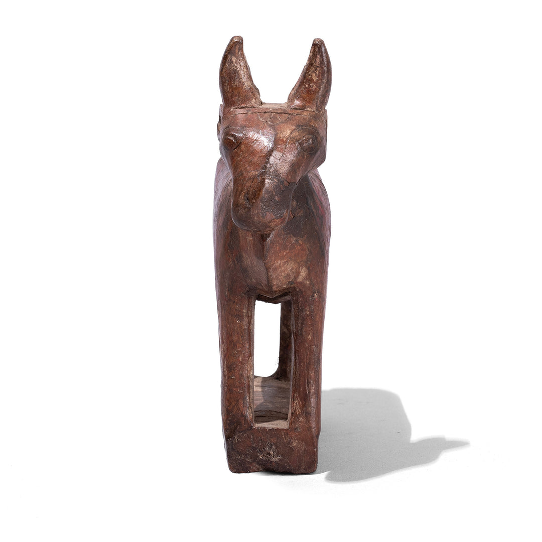 Frontal View Of Old Carved Teak Nandi Bull Figure From Andhra Pradesh