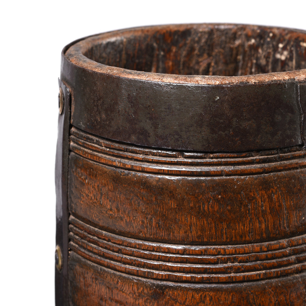 Corner detail From Antique Teak & Iron Grain Measure From Rajasthan - 19th Century | Indigo Antiques