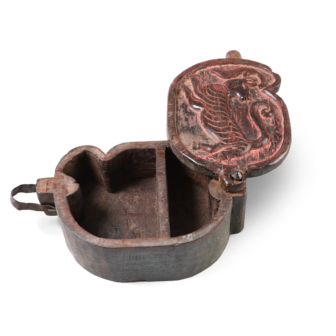 Open View Of Antique Carved Teak Tika Box From Banswara, Rajasthan - 19th Century | Indigo Antiques